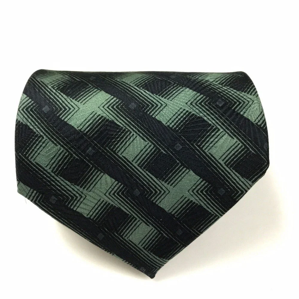 Jhane Barnes 100% Silk Tie Men's Green Black Geometric Designer Necktie Japan - Picture 4 of 10